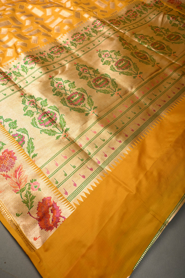 Mustard Yellow Pure Banarasi Katan Silk Saree with Zari Brocade and Meenakari Zari Border | SILK MARK CERTIFIED | SHOBITAM