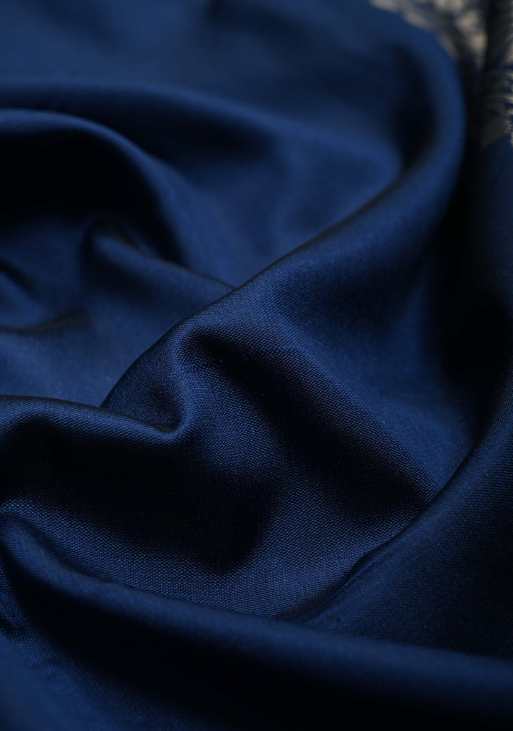 Navy Blue Semi Silk Saree with Zari Border | SHOBITAM