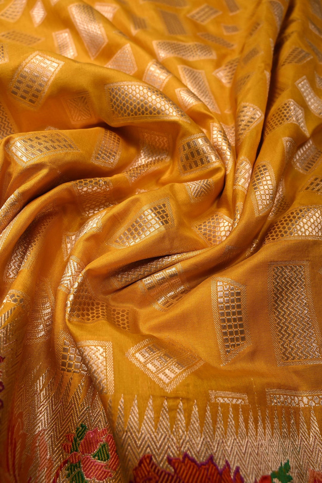 Mustard Yellow Pure Banarasi Katan Silk Saree with Zari Brocade and Meenakari Zari Border | SILK MARK CERTIFIED | SHOBITAM