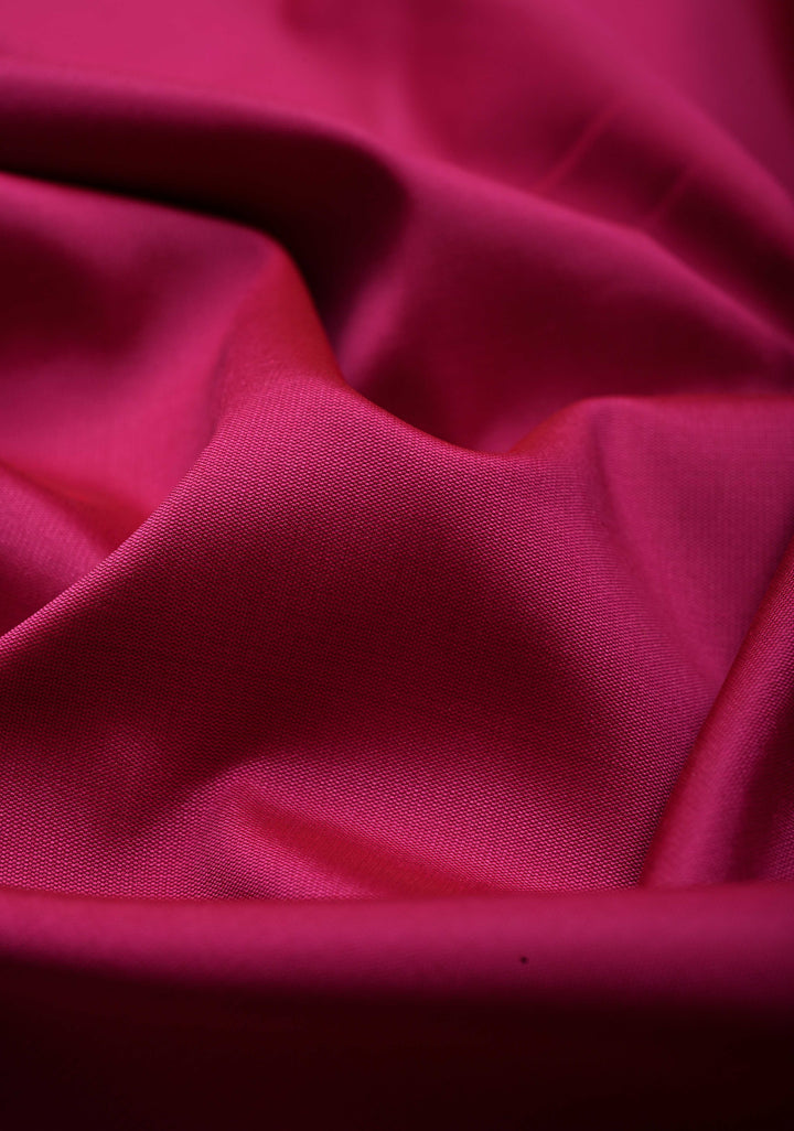 Rani Pink Semi Silk Saree with Minimal Floral Zari Border | SHOBITAM