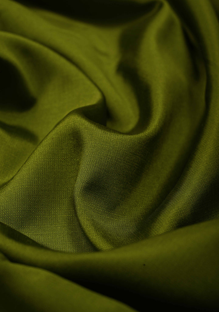 Henna Green Semi Silk Saree with Minimal Floral Zari Border | SHOBITAM