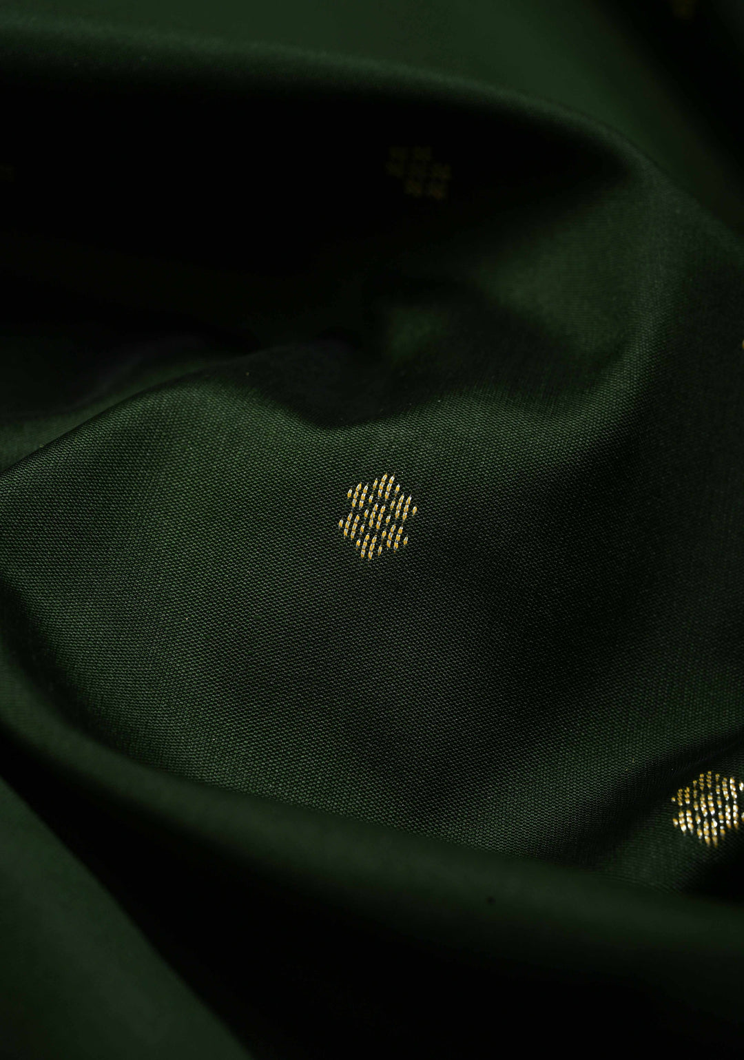Bottle Green Semi Silk Saree with Chunri Zari Buttis and Minimal Zari Border | SHOBITAM
