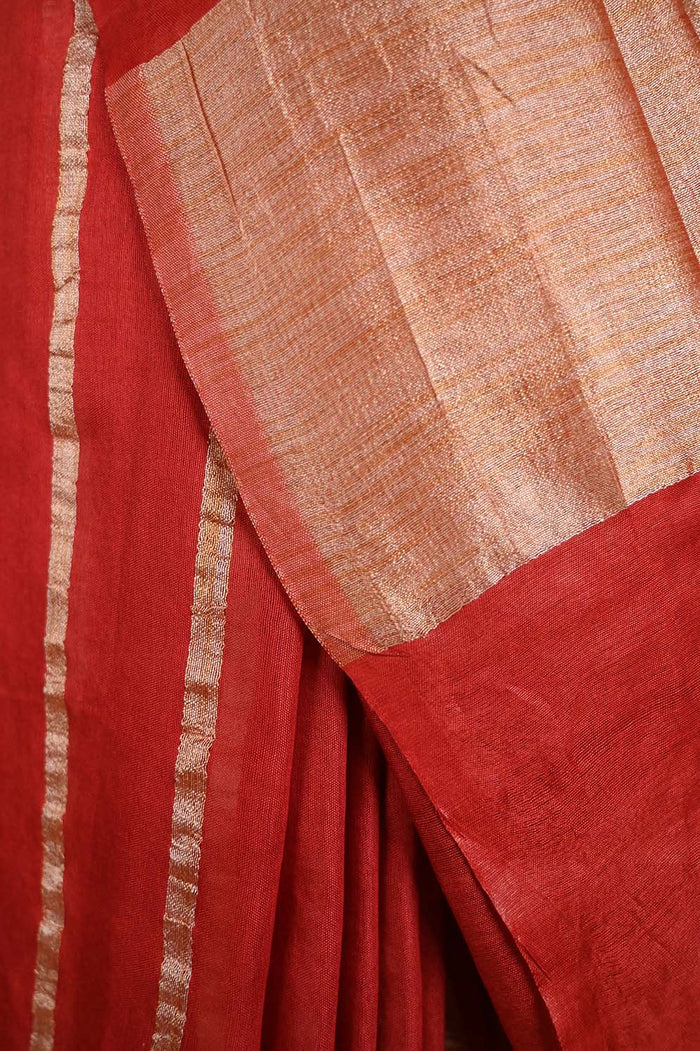 Ready To Wear Red Bhagalpuri Cotton Silk with woven zari & Ornate Pallu Wrap in 1 minute saree