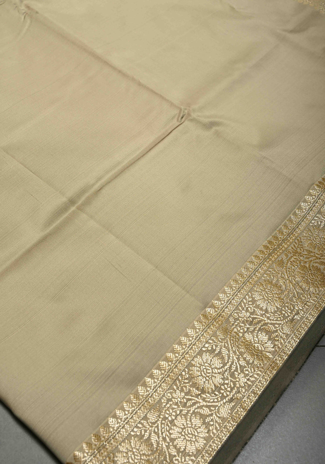 Patina Gray Semi Silk Saree with Floral Zari Border and Buttas Blouse Piece | SHOBITAM