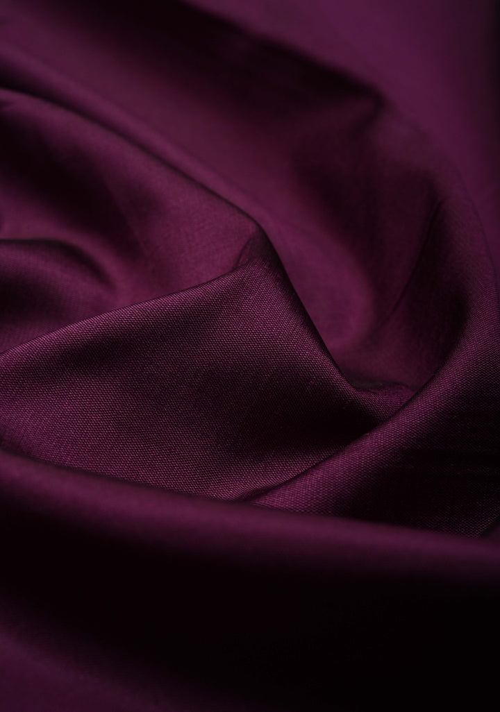 Aubergine Semi Silk Saree with Minimal Meenakari Floral Zari Border | SHOBITAM