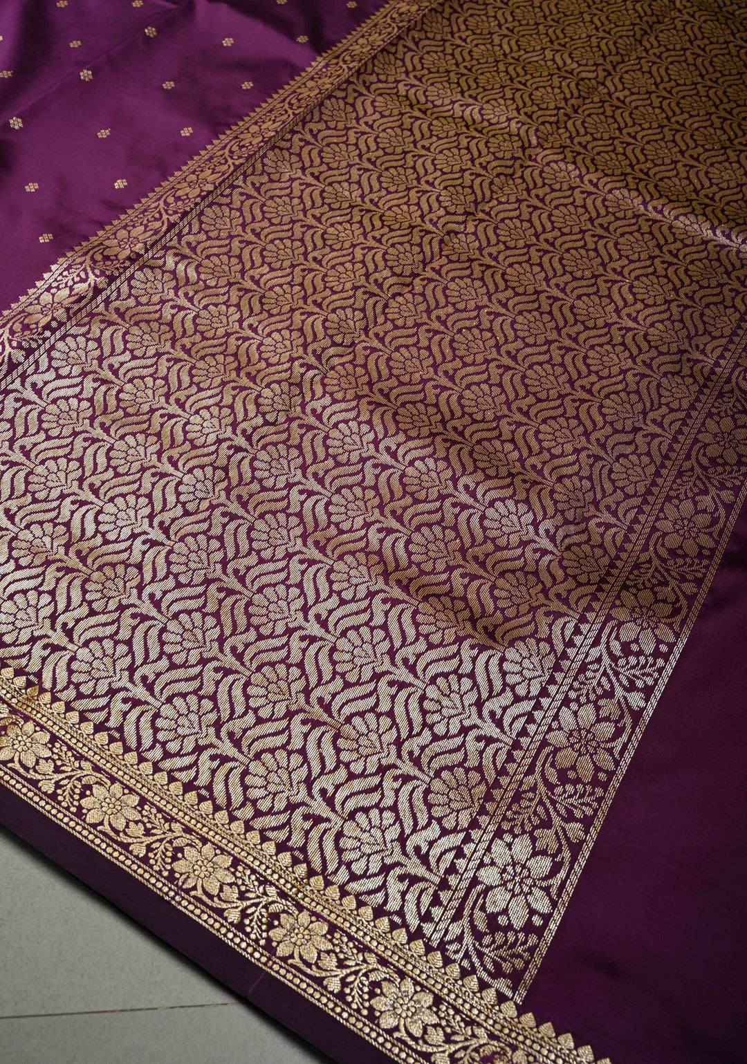 Deep Purple Semi Silk Saree with Chunri Buttis and Minimal Zari Border | SHOBITAM