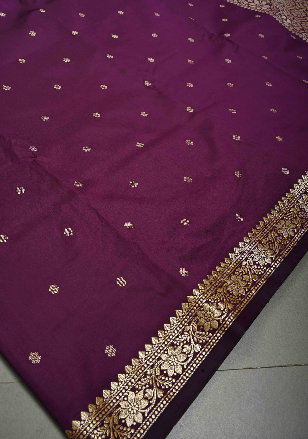 Deep Purple Semi Silk Saree with Chunri Buttis and Minimal Zari Border | SHOBITAM