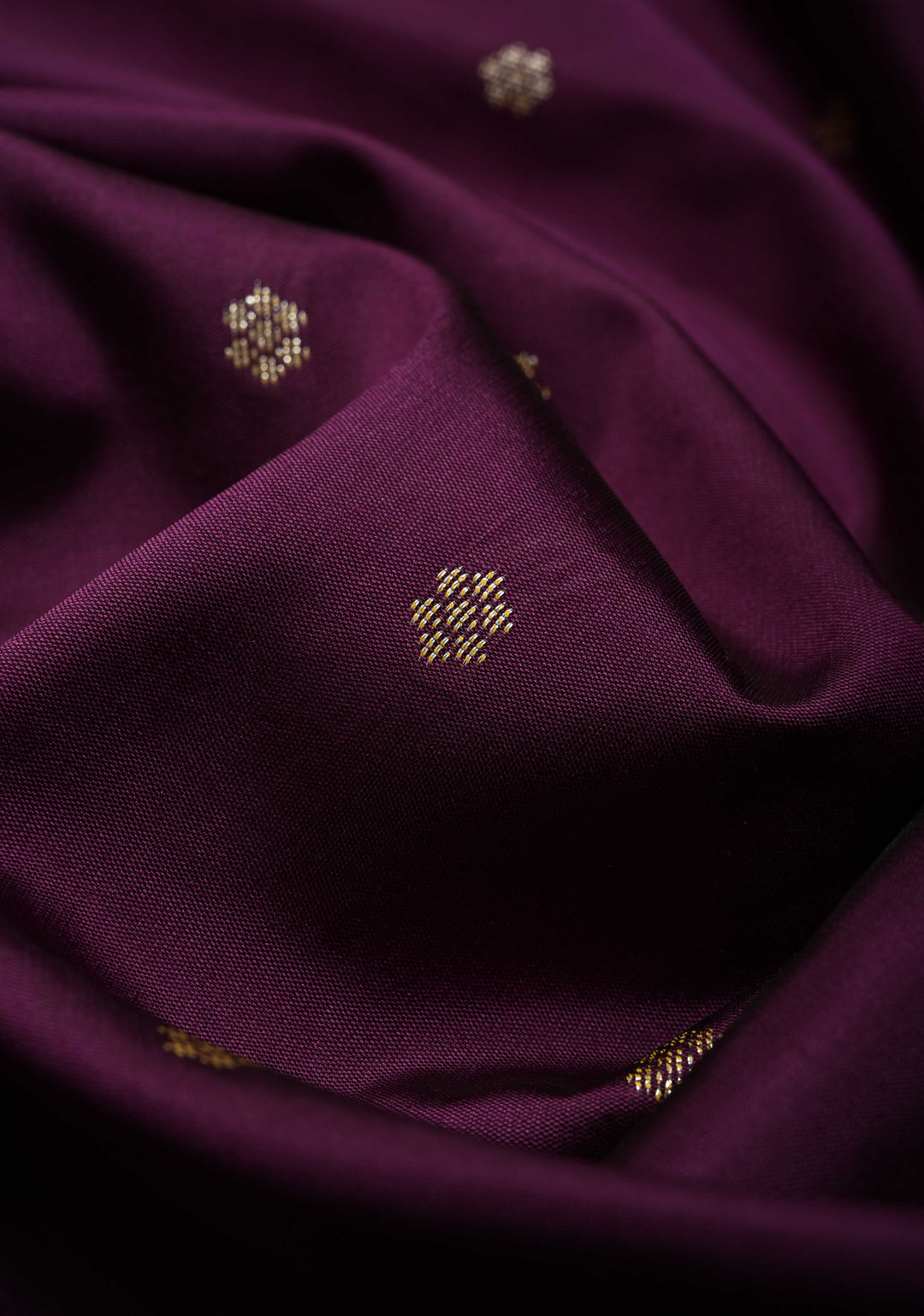 Deep Purple Semi Silk Saree with Chunri Buttis and Minimal Zari Border | SHOBITAM