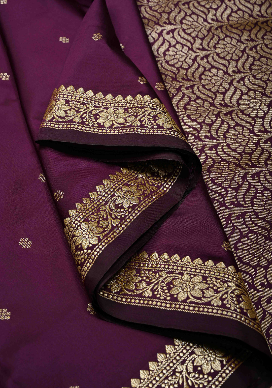 Deep Purple Semi Silk Saree with Chunri Buttis and Minimal Zari Border | SHOBITAM