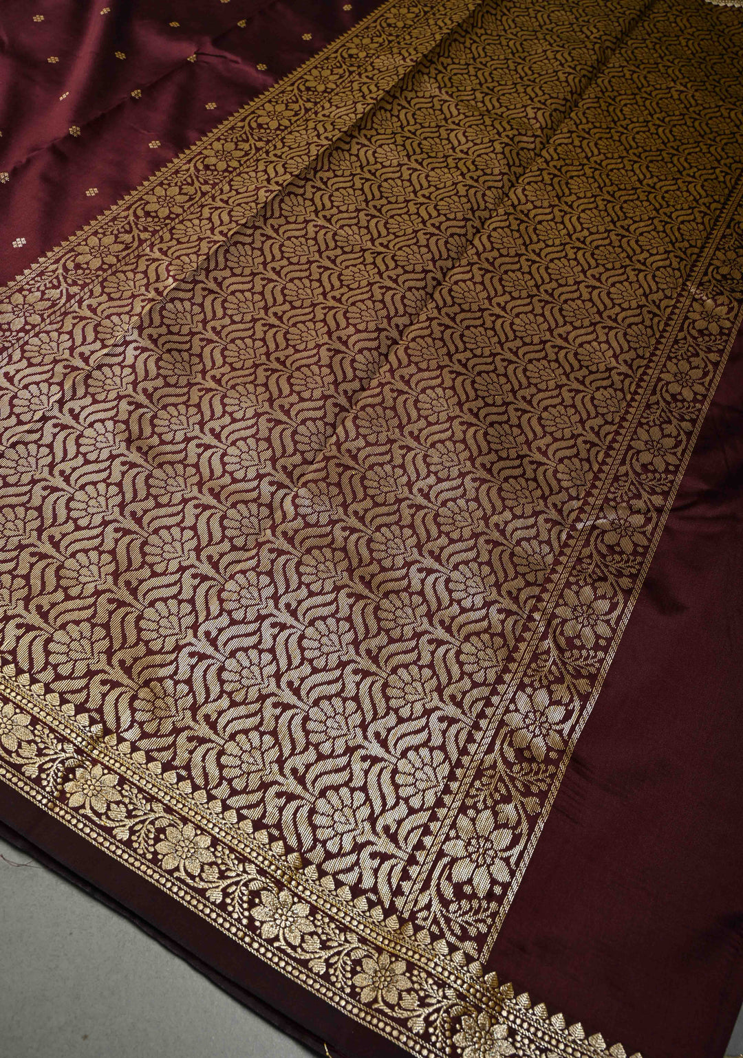 Coffee Brown Semi Silk Saree with Chunri Buttis and Minimal Zari Border | SHOBITAM