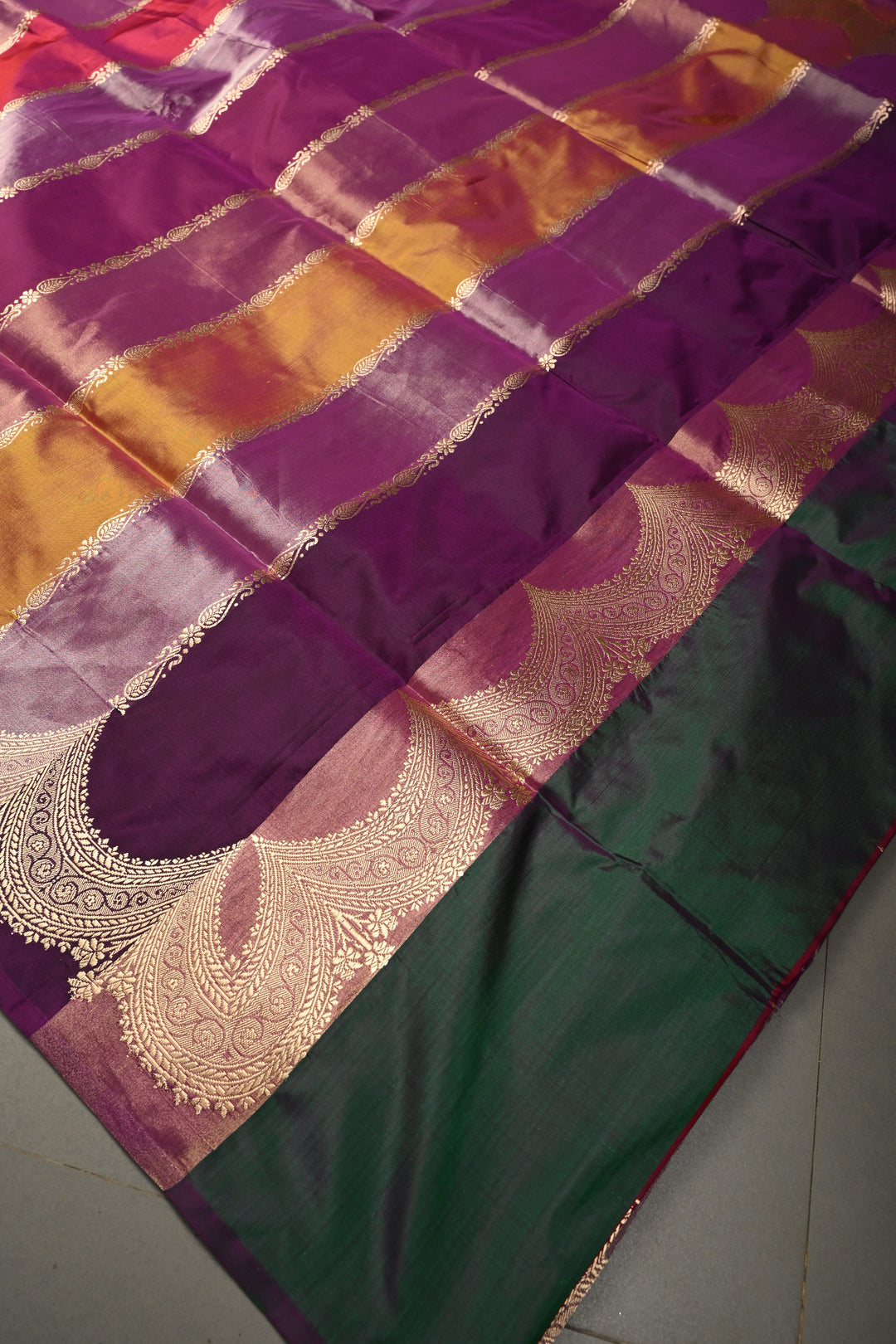 Multicolor Banarasi Katan and Tissue Silk Saree with Rangkaat  Design and Scallop Border | SILK MARK CERTIFIED | SHOBITAM