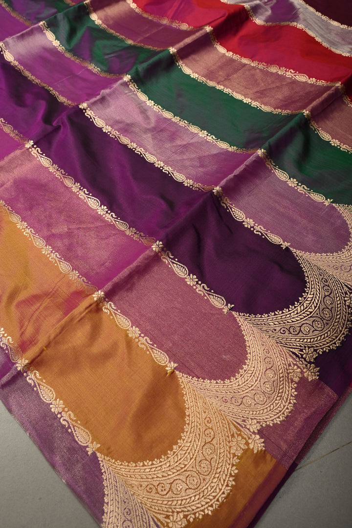 Multicolor Banarasi Katan and Tissue Silk Saree with Rangkaat  Design and Scallop Border | SILK MARK CERTIFIED | SHOBITAM