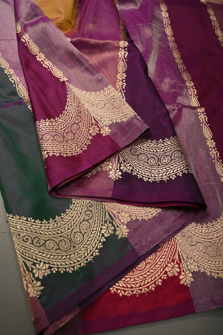 Multicolor Banarasi Katan and Tissue Silk Saree with Rangkaat  Design and Scallop Border | SILK MARK CERTIFIED | SHOBITAM
