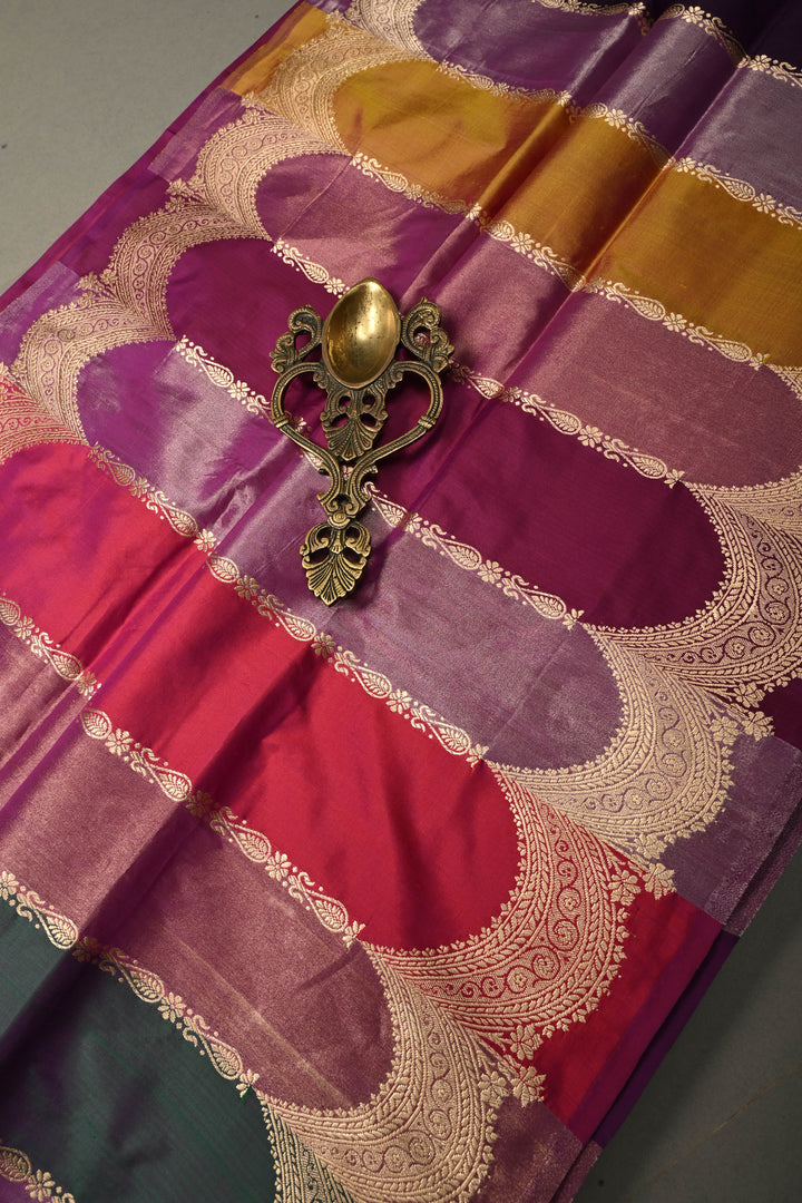 Multicolor Banarasi Katan and Tissue Silk Saree with Rangkaat  Design and Scallop Border | SILK MARK CERTIFIED | SHOBITAM