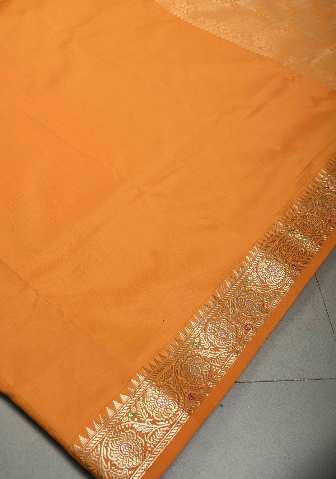 Mustard Semi Silk Saree with Meenakari Floral Minimal Zari Border | SHOBITAM