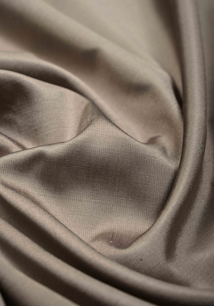 Stone Gray Semi Silk Saree with Meenakari Floral Minimal Zari Border | SHOBITAM
