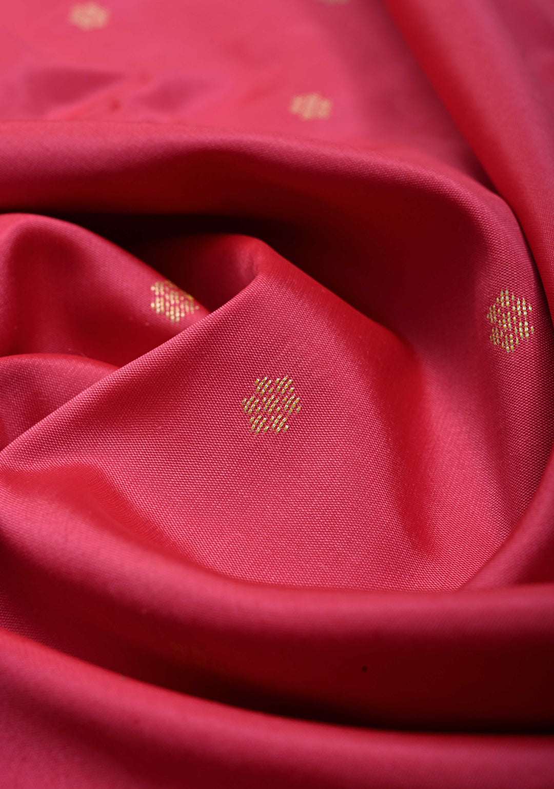 French Rose Semi Silk Saree with Zari Buttis and Floral Minimal Zari Border | SHOBITAM