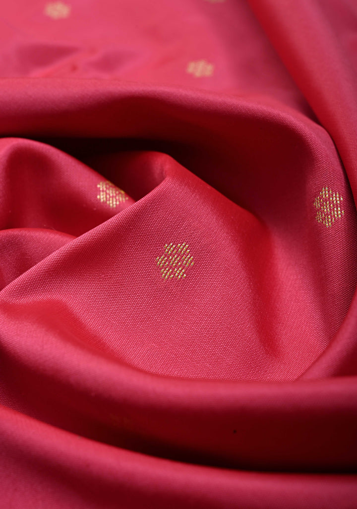 French Rose Semi Silk Saree with Zari Buttis and Floral Minimal Zari Border | SHOBITAM