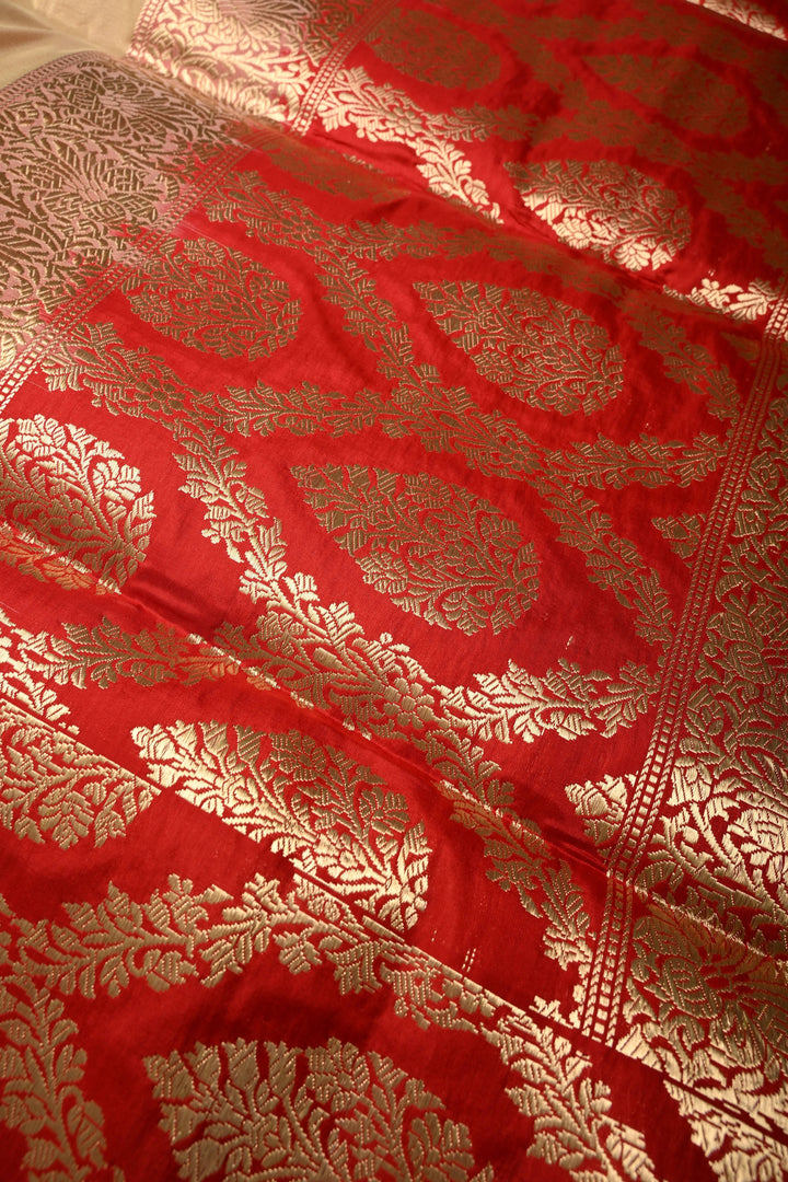 Sandalwood Banarasi Katan Tissue Silk Saree with Soan-Rupa Buttas and Contrast Zari Border | SILK MARK CERTIFIED | SHOBITAM