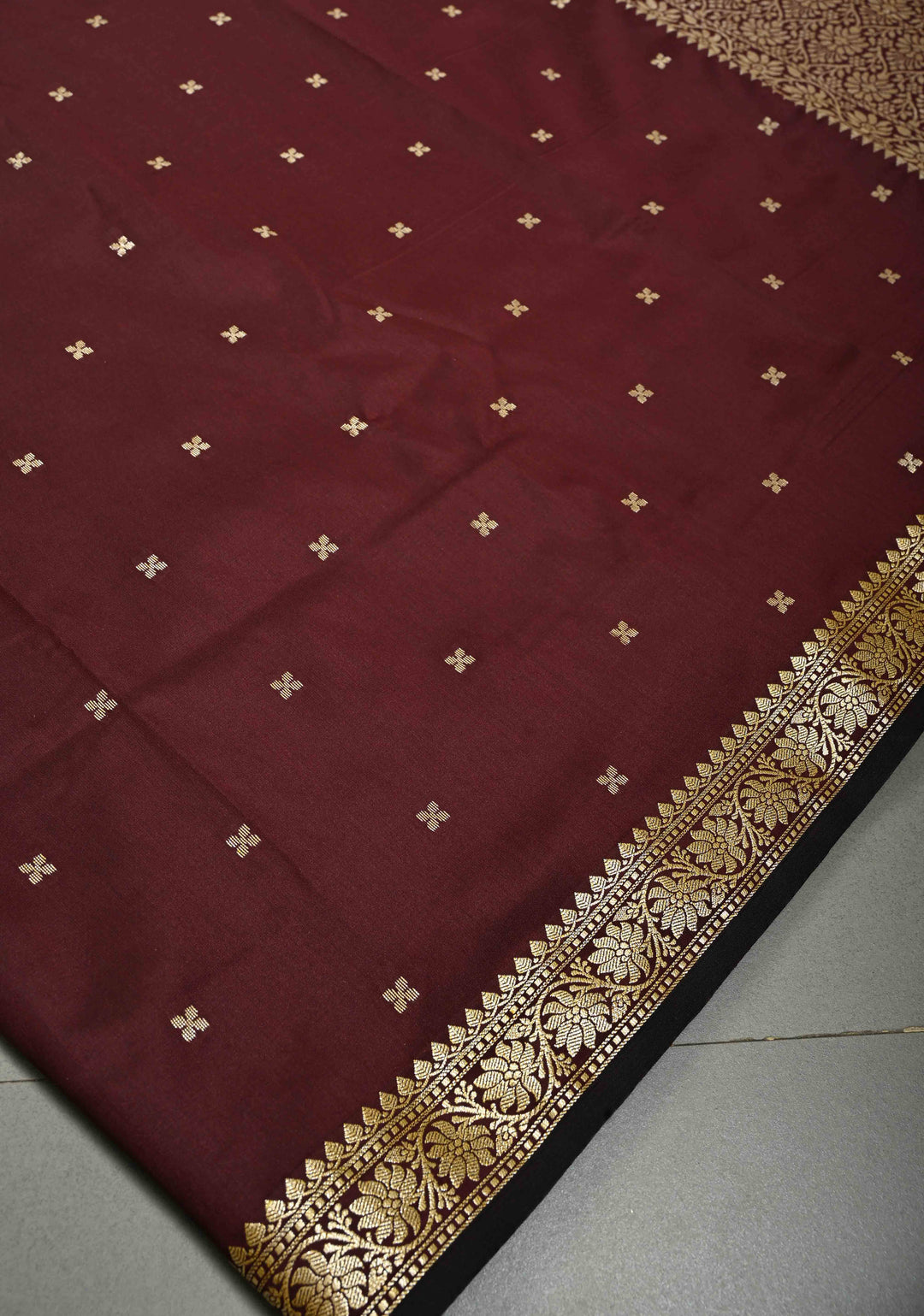 Burgundy Semi Silk Saree with Zari Buttis and Minimal Zari Border | SHOBITAM