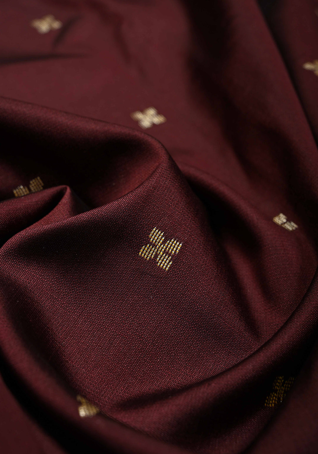 Burgundy Semi Silk Saree with Zari Buttis and Minimal Zari Border | SHOBITAM
