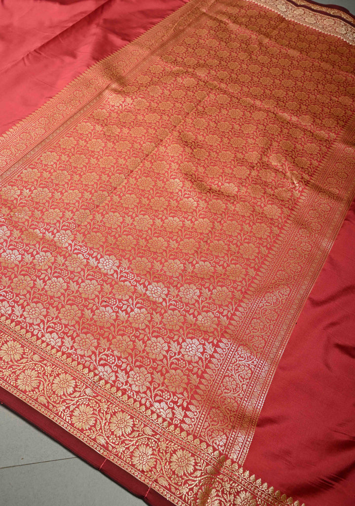 Coral Pink Semi Silk Saree With Zari Border | SHOBITAM