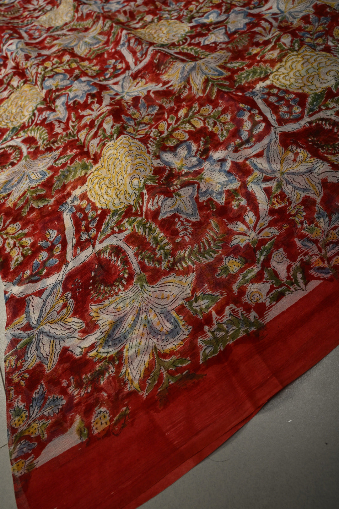Maroon Georgette Saree with Sanganeri Hand Block Print | SHOBITAM