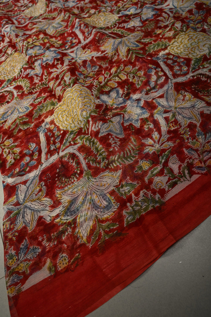 Maroon Georgette Saree with Sanganeri Hand Block Print | SHOBITAM