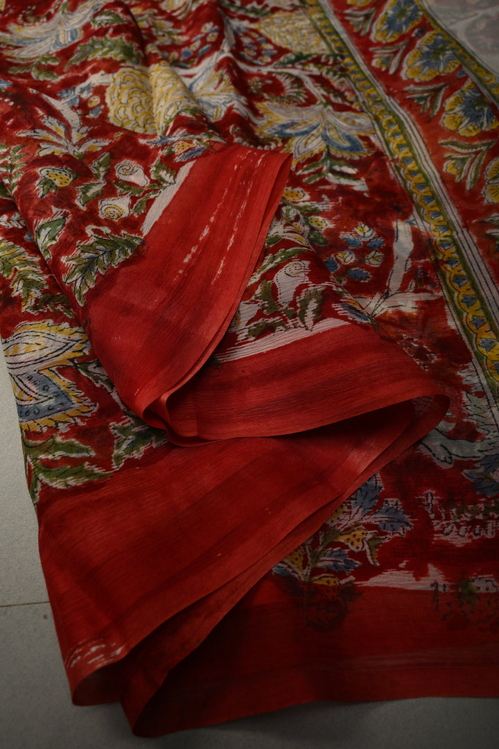 Maroon Georgette Saree with Sanganeri Hand Block Print | SHOBITAM