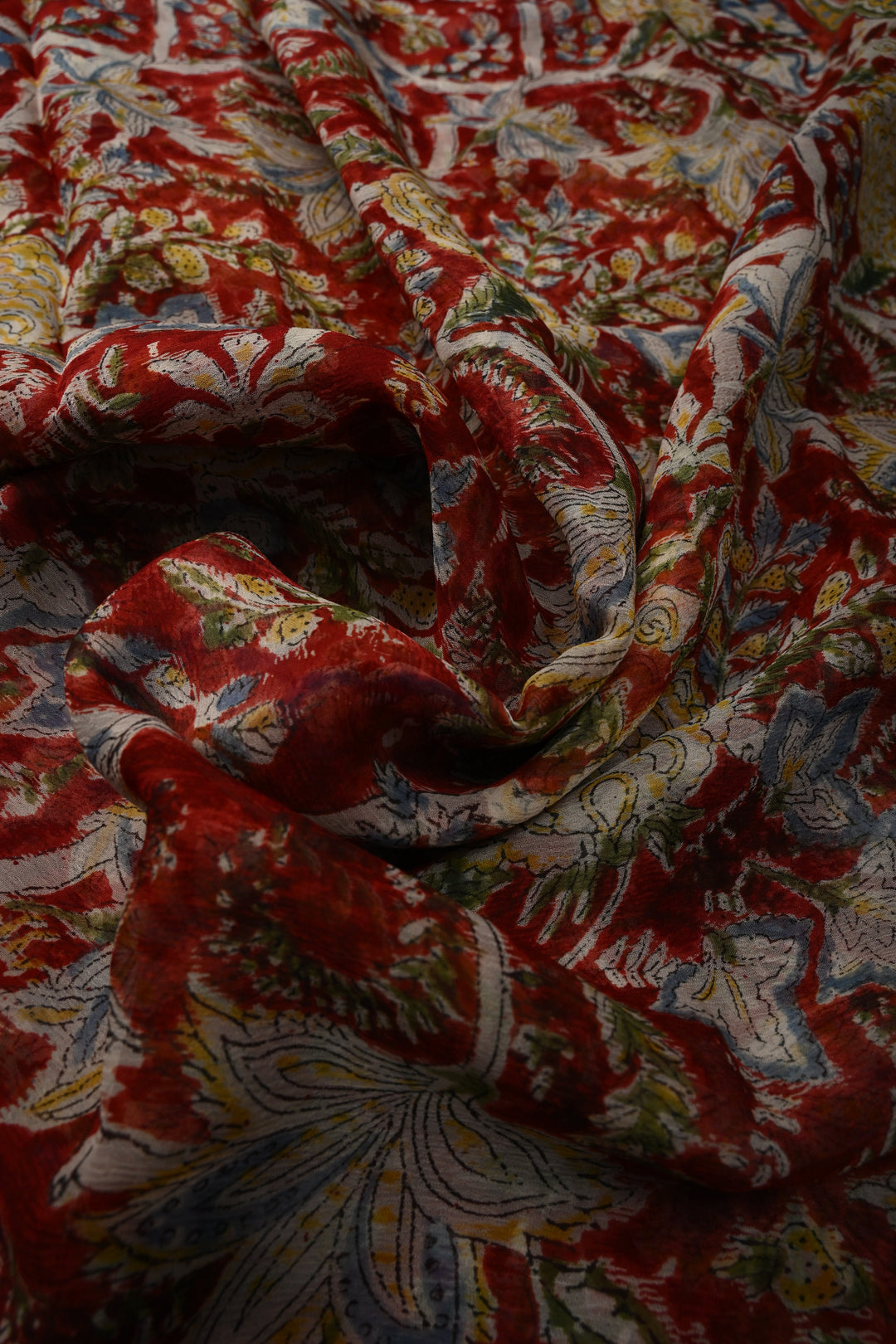 Maroon Georgette Saree with Sanganeri Hand Block Print | SHOBITAM