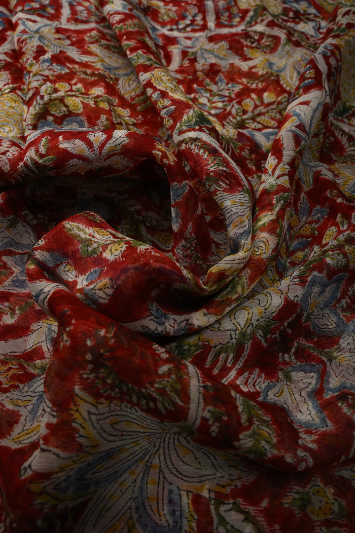 Maroon Georgette Saree with Sanganeri Hand Block Print | SHOBITAM