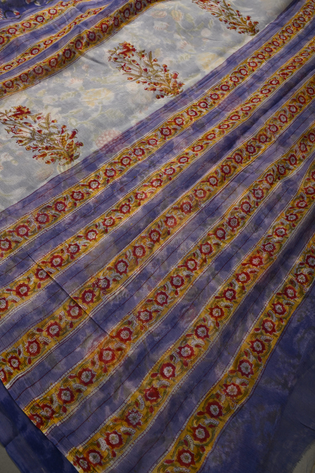 Periwinkle Georgette Saree with Sanganeri Hand Block Print | SHOBITAM