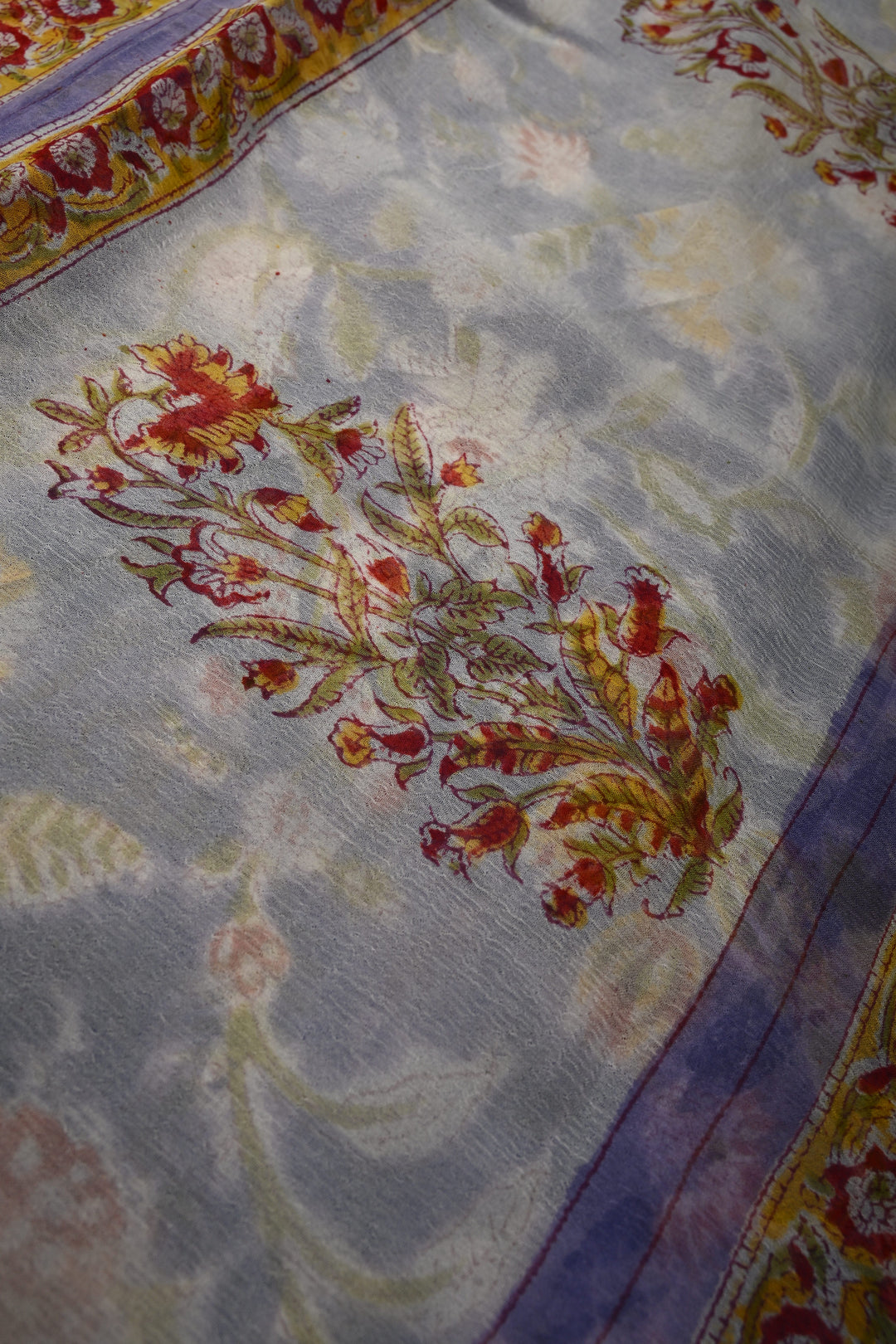 Periwinkle Georgette Saree with Sanganeri Hand Block Print | SHOBITAM