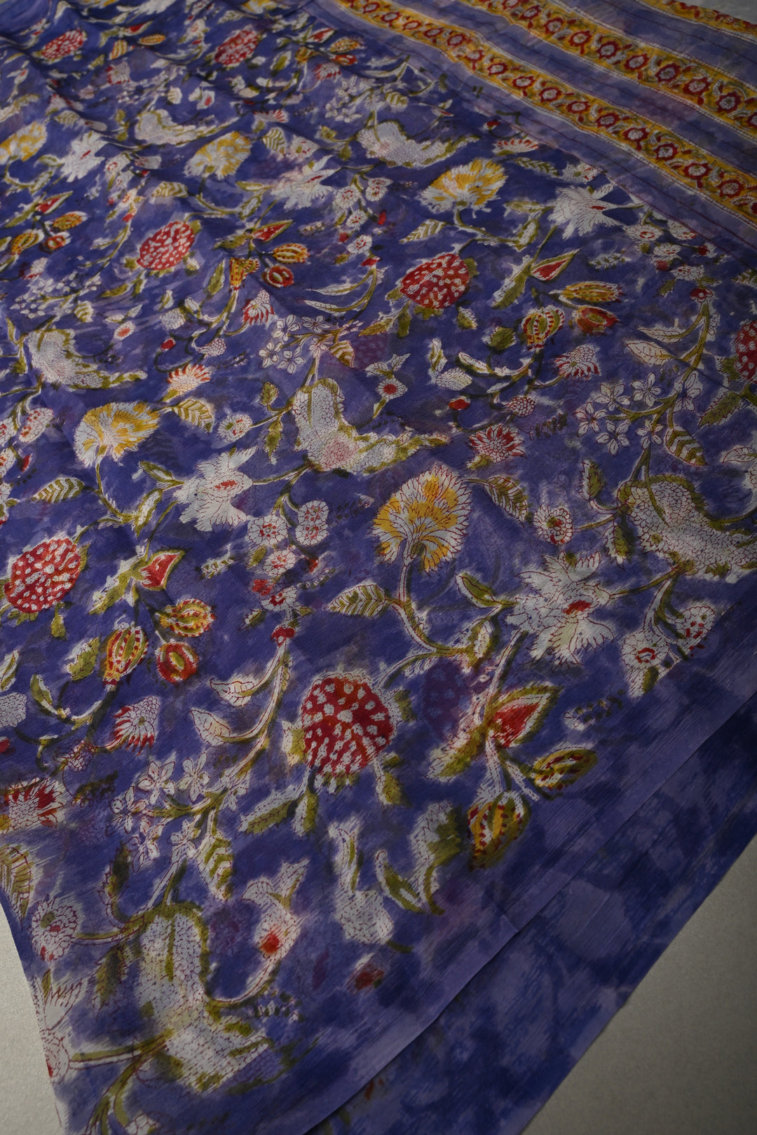 Periwinkle Georgette Saree with Sanganeri Hand Block Print | SHOBITAM