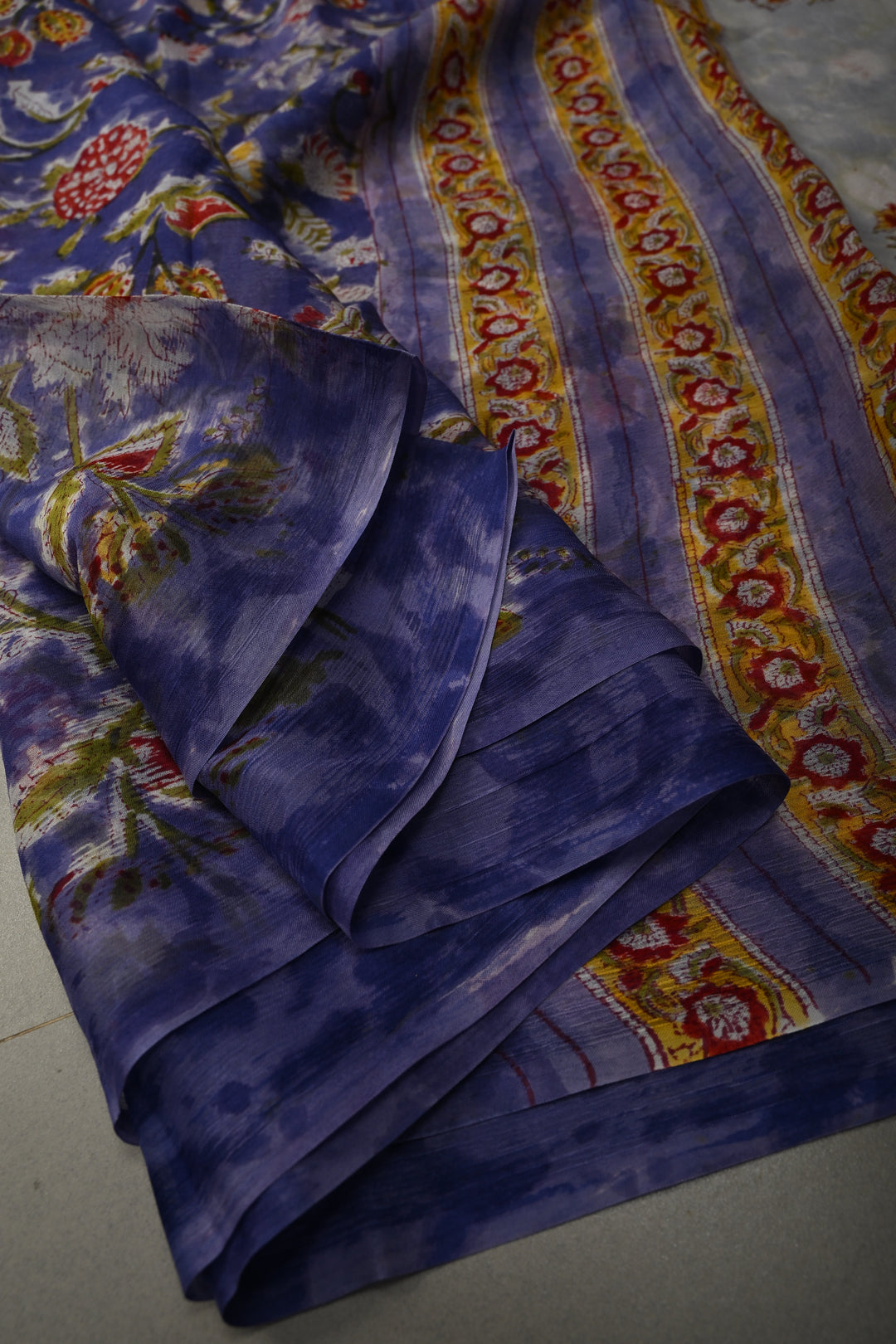 Periwinkle Georgette Saree with Sanganeri Hand Block Print | SHOBITAM
