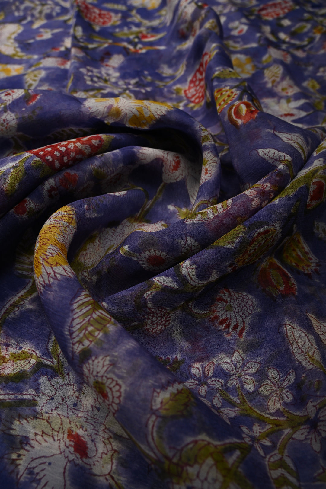 Periwinkle Georgette Saree with Sanganeri Hand Block Print | SHOBITAM