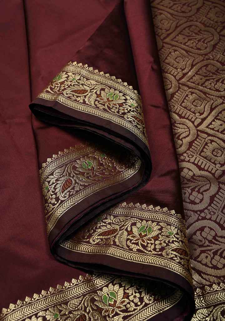 Kanchana Semi Silk Saree with Meenakari Floral Minimal Zari Border | SHOBITAM