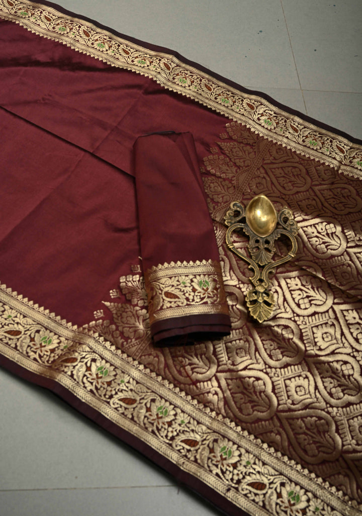 Kanchana Semi Silk Saree with Meenakari Floral Minimal Zari Border | SHOBITAM