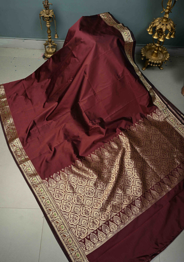 Kanchana Semi Silk Saree with Meenakari Floral Minimal Zari Border | SHOBITAM