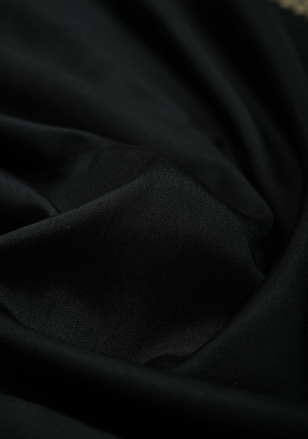 Black Semi Silk Saree with Meenakari Minimal Zari Border | SHOBITAM