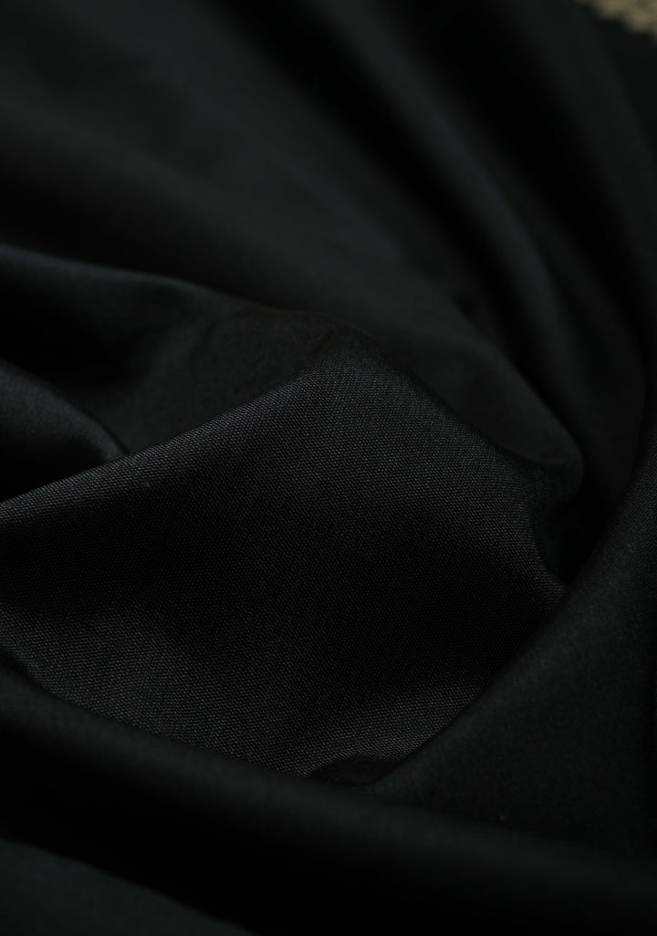 Black Semi Silk Saree with Meenakari Minimal Zari Border | SHOBITAM
