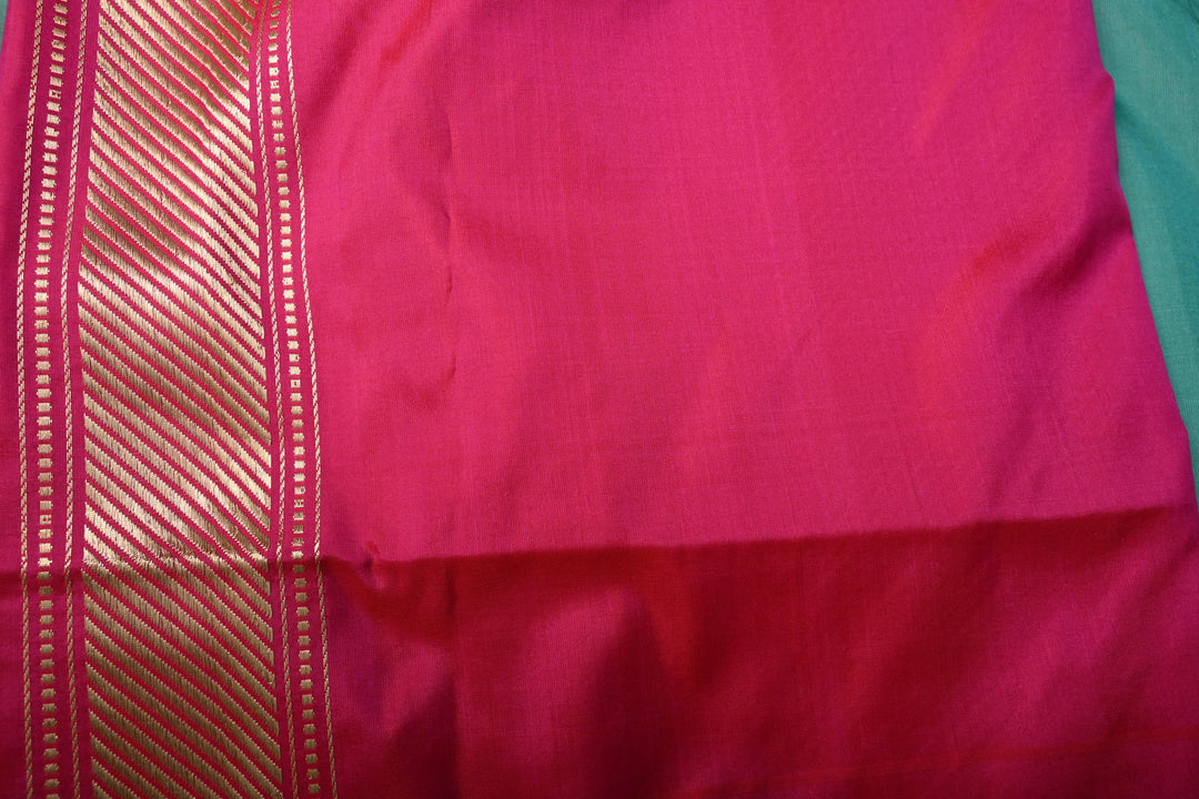 Blue Pure Banarasi Katan Silk Saree with Floral Zari Buttas and Contrast Paithani Style Zari Border | SILK MARK CERTIFIED | SHOBITAM