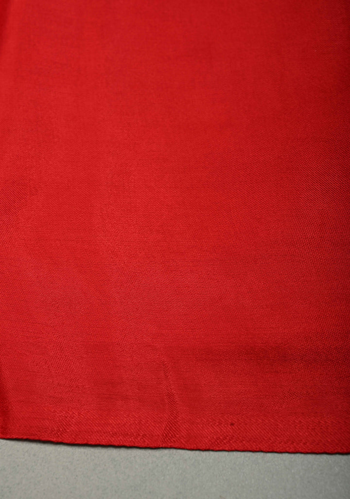 Crimson Red Borderless Modal Silk Saree with Lagda Patta Crushed Pallu | SHOBITAM