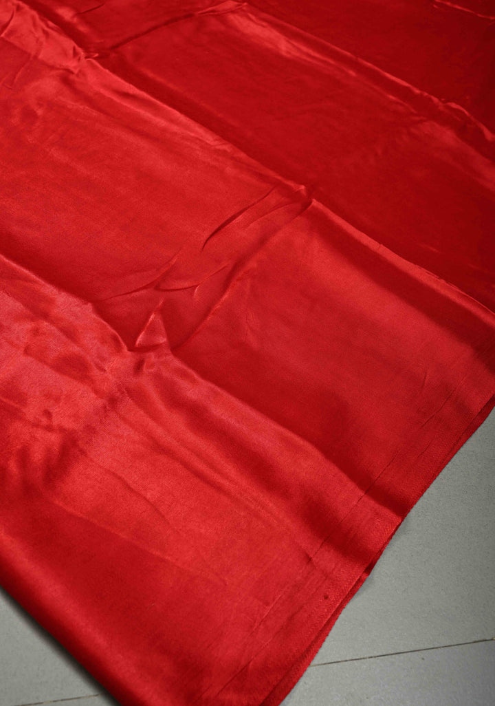 Crimson Red Borderless Modal Silk Saree with Lagda Patta Crushed Pallu | SHOBITAM