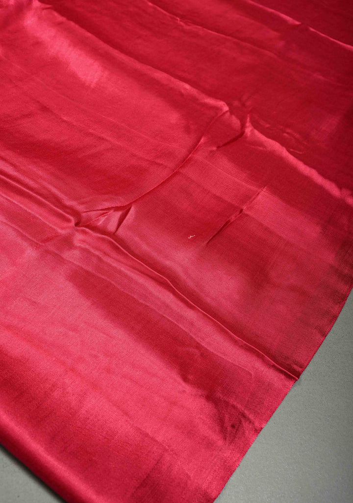 Rani Pink Borderless Modal Silk Saree with Lagda Patta Crushed Pallu | SHOBITAM