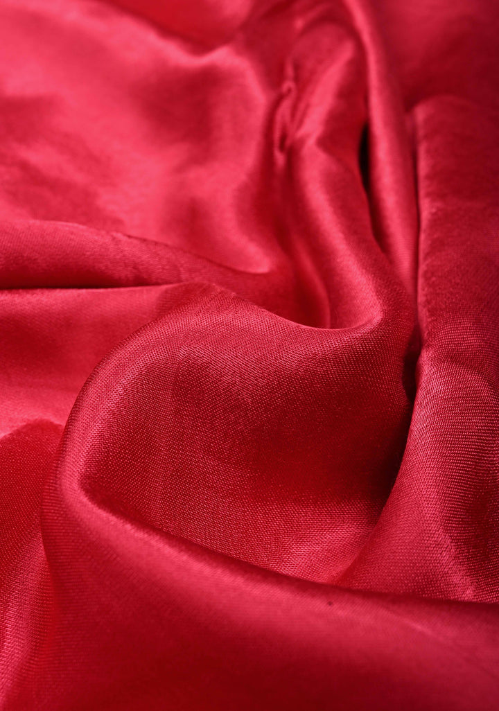 Rani Pink Borderless Modal Silk Saree with Lagda Patta Crushed Pallu | SHOBITAM