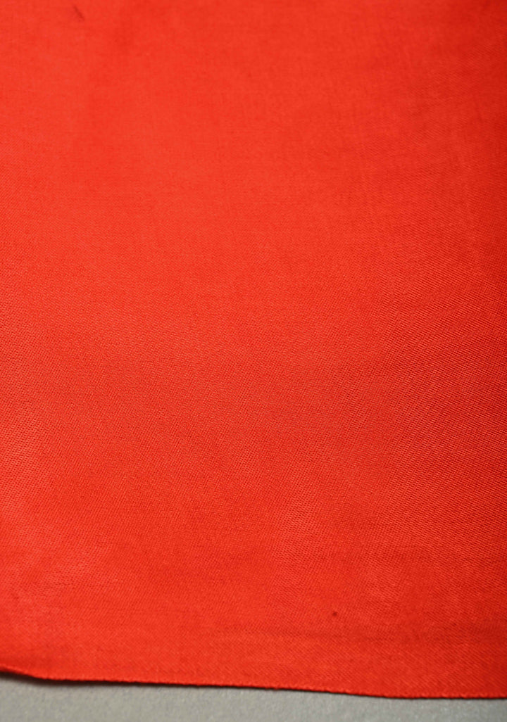 Orangish Red Borderless Modal Silk Saree with Lagda Patta Crushed Pallu | SHOBITAM