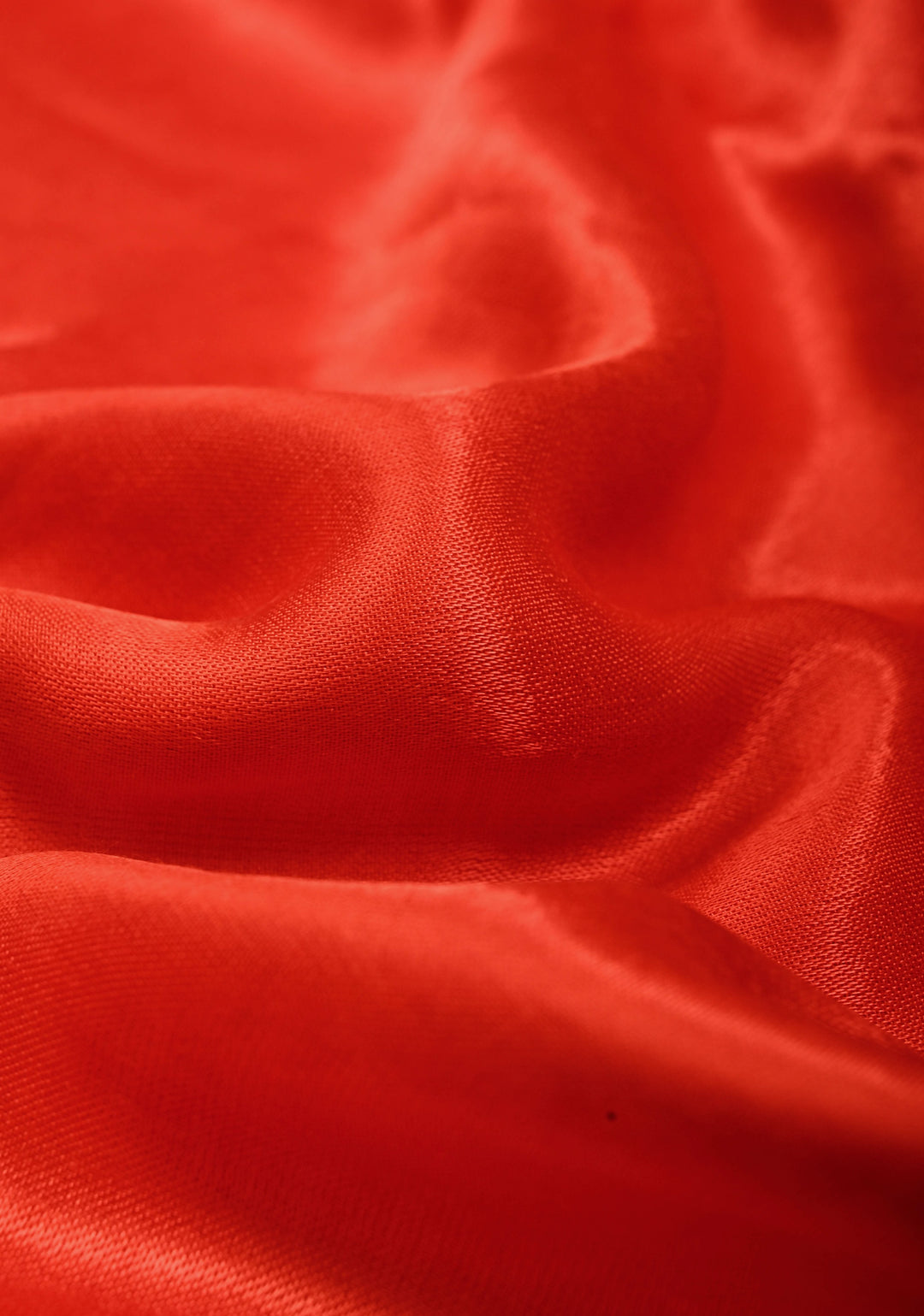 Orangish Red Borderless Modal Silk Saree with Lagda Patta Crushed Pallu | SHOBITAM