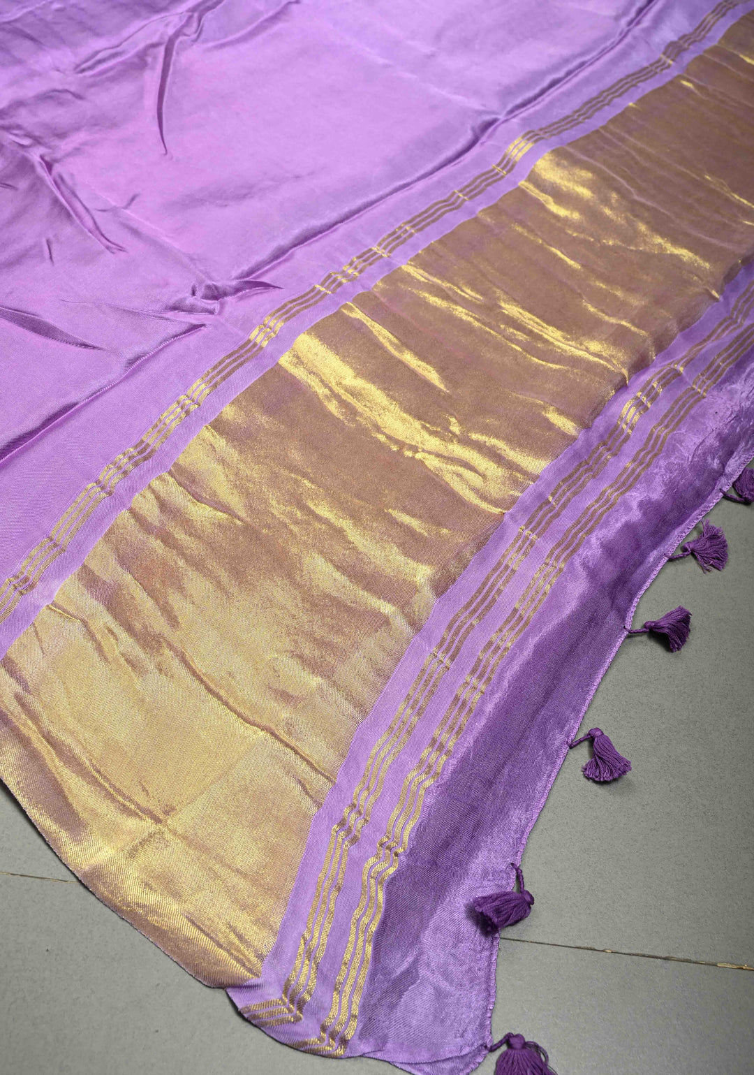Lavender Modal Silk Saree with Lagda Patta Crushed Pallu | SHOBITAM