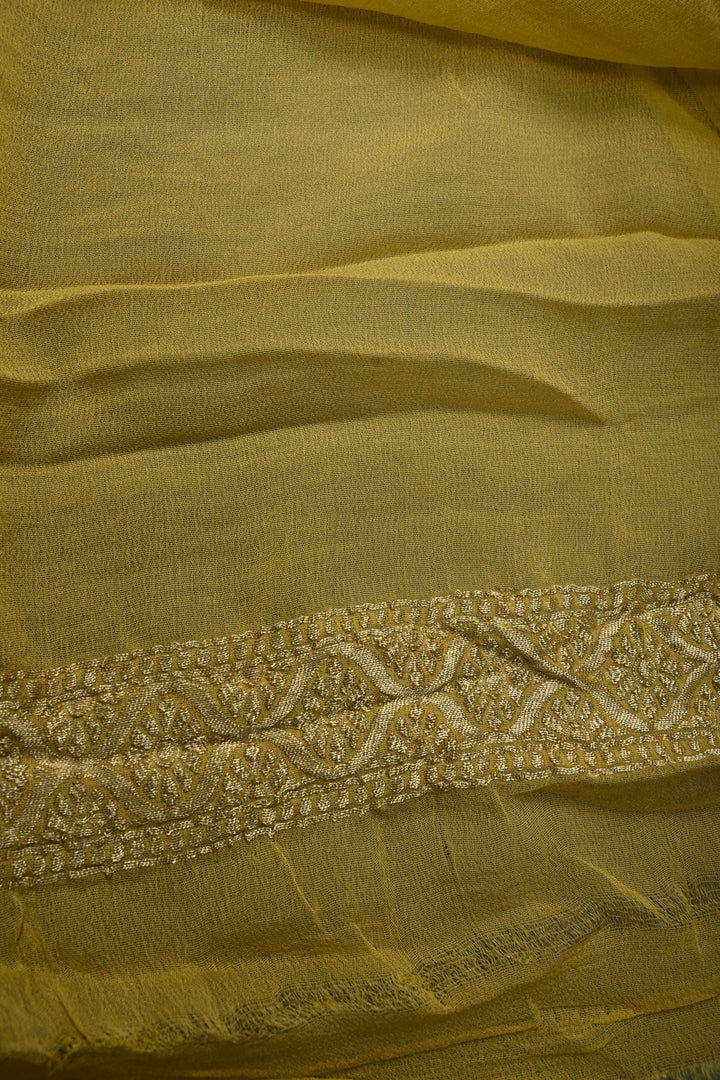 Pastel Yellow Banarasi Silk Georgette Saree with Zari Brocade Zari Border| SILK MARK CERTIFIED | SHOBITAM